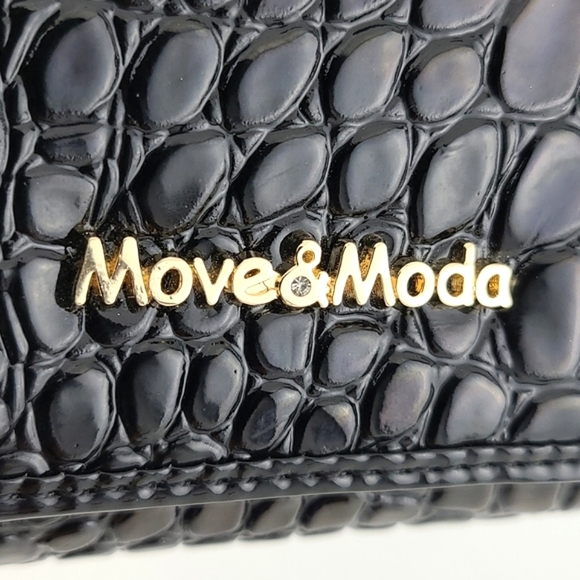 Move&Moda Black Patent Mock-Croc Trifold Wallet  Clutch - Picture 3 of 13